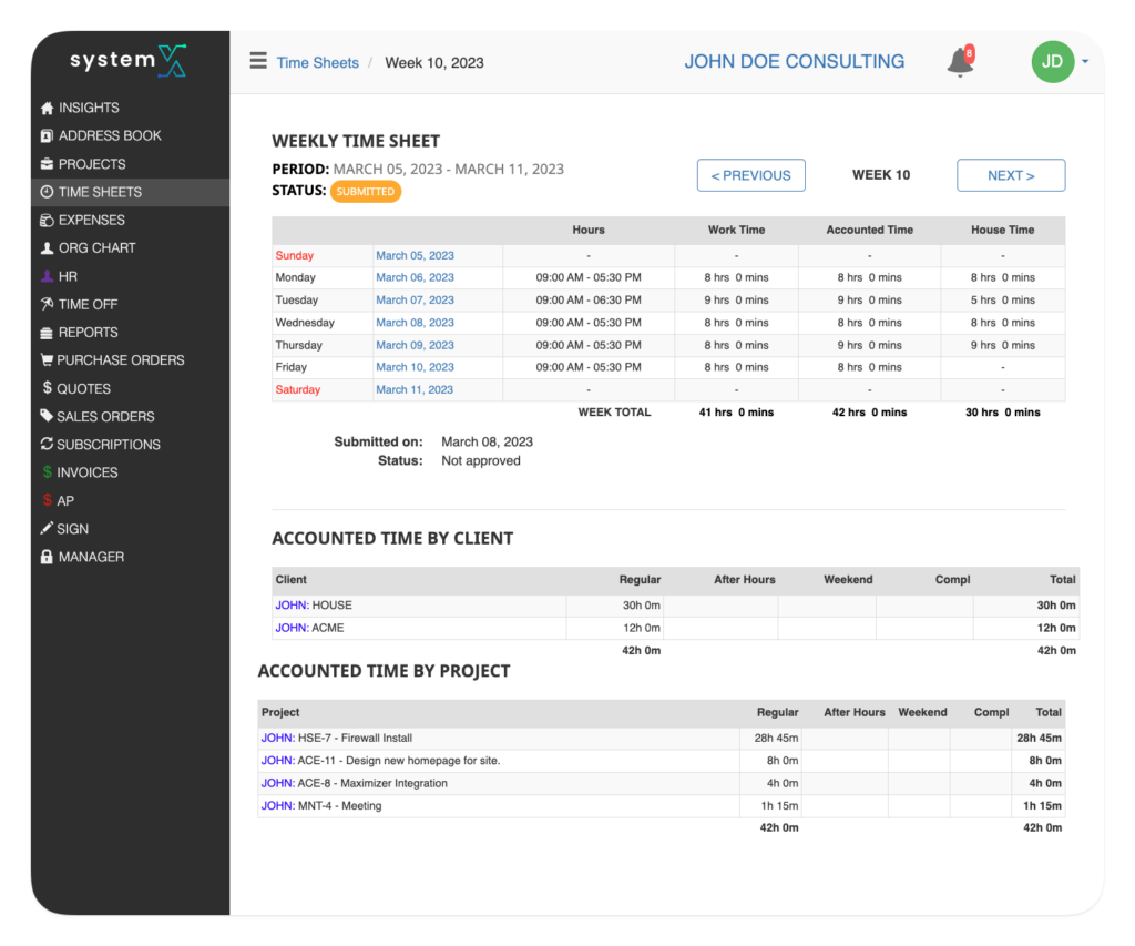 timesheets screenshot